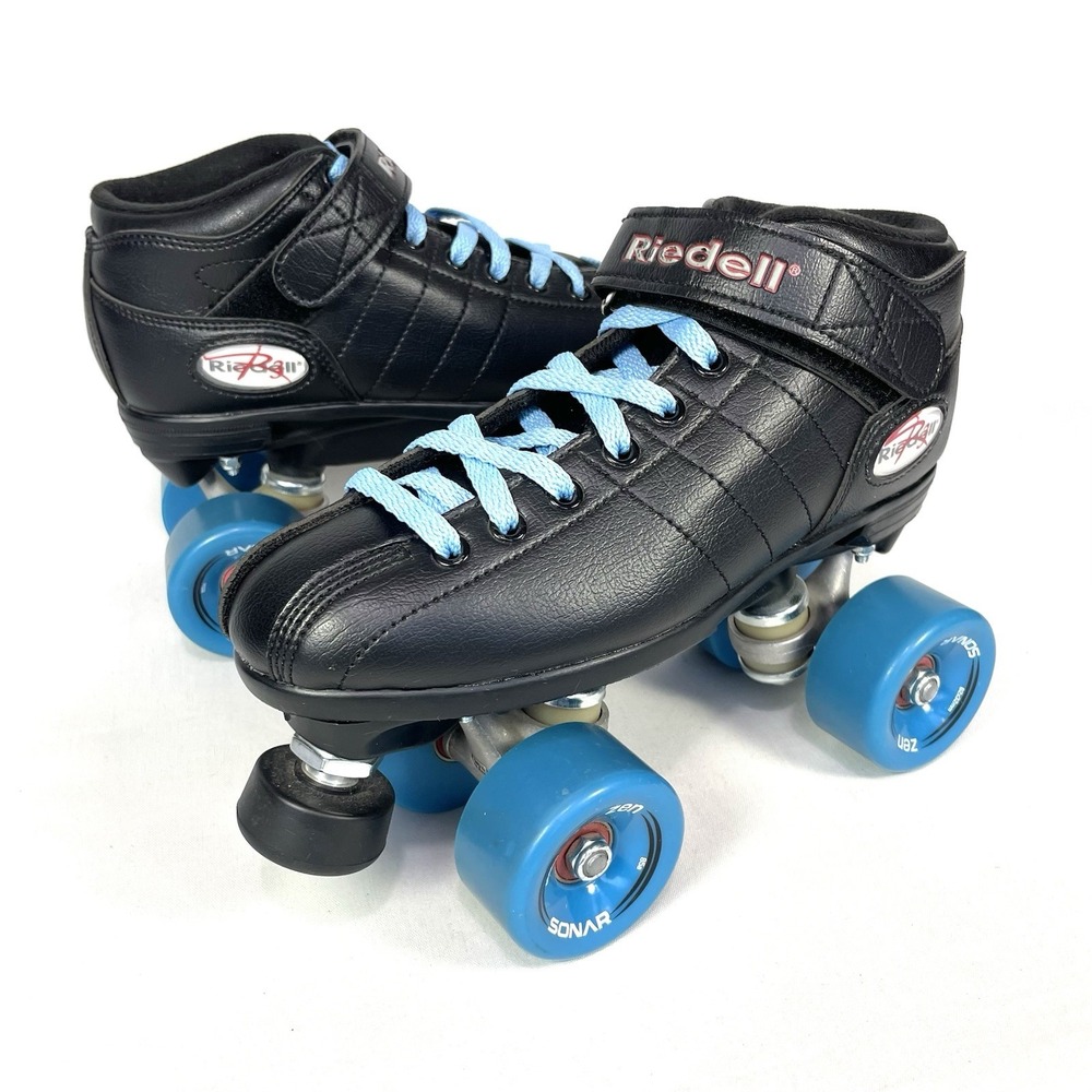 Riedell R3 Cayman Roller Derby Skates Black Blue Sonar Zen Womens Size 5